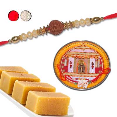 "Rakhi with Pooja Thali - code PT01 - Click here to View more details about this Product